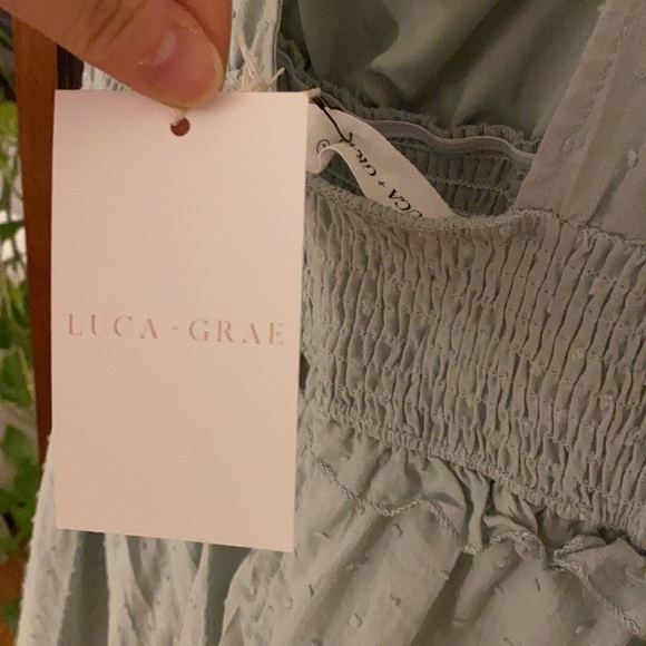 Luca and Grae Smocked Waist Sage Green Mini Dress - Picture 6 of 7